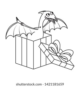 cute Pterodactyl in giftbox present