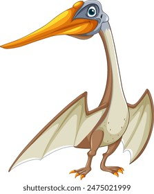 Cute pterodactyl with large beak and wings