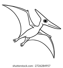 Cute Pterodactyl vector illustration, simple line art flying dinosaur outline