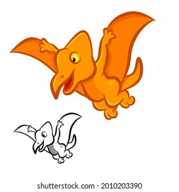 cute pterodactyl vector and line