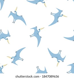 Cute pterosaur on a white background. Predators in a flat style. Cartoon animals reptiles for web pages.
Stock vector illustration for decor, design, baby textiles,
wallpaper, wrapping paper
