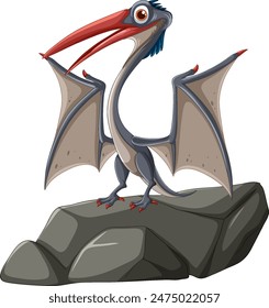 A cute pterosaur standing on a rock