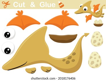 Cute pterosaurs with it eggs. Cutout and gluing. Vector cartoon illustration