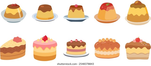 Cute Pudding und Kuchen Collage Set