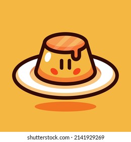 Cute Pudding Cartoon Vector Icon Illustration 