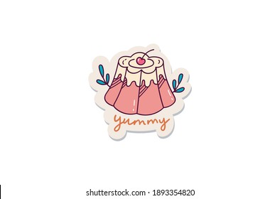 Cute pudding with cherry sticker design