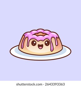 Pudim bonito geleia Bolo Vetor Icon ilustração. Vetor Premium Isolado do Conceito de Ícone de Férias de Alimentos. Estilo de Desenho Animado Plano