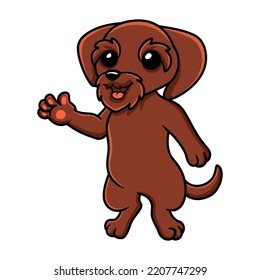 Cute pudelpointer dog cartoon waving hand