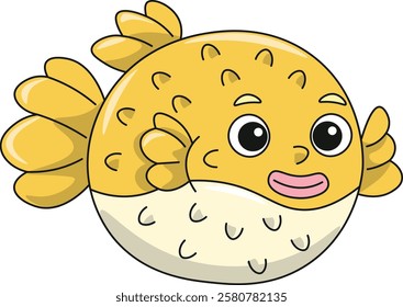 Cute puff fish cartoon. Flat vector illustration. Wild life animals. Cute animal on white background