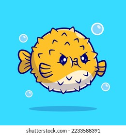 Cute Puffer Fish Angry Cartoon Vector Icon Illustration. Animal Nature Icon Concept Isolated Premium Vector. Flat Cartoon Style svg