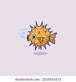 Cute Puffer Fish Angry Cartoon Vector Icon Illustration. Animal Nature Icon Concept Isolated Premium Vector. Flat Cartoon Style