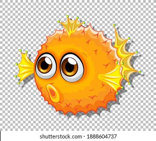 Cute puffer fish with big eyes cartoon character on transparent background illustration