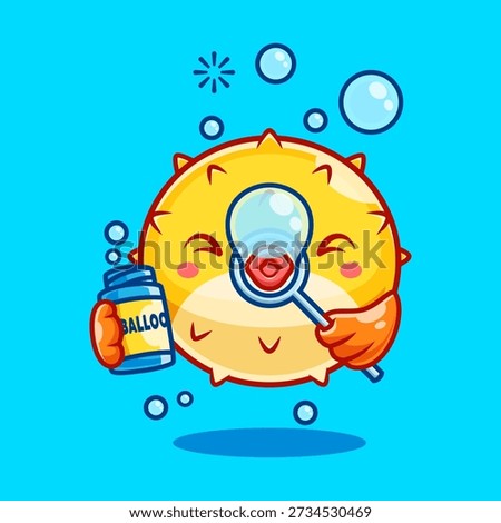 Cute Puffer Fish Blowing Soap Bubble Cartoon Vector Icon Illustration. Animal Nature Icon Concept Isolated Premium Vector. Flat Cartoon Style