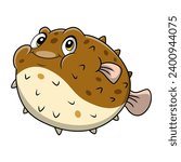 Cute puffer fish cartoon on white background