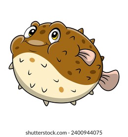 Cute puffer fish cartoon on white background