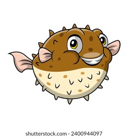 Cute puffer fish cartoon on white background