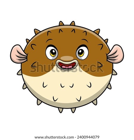 Cute puffer fish cartoon on white background