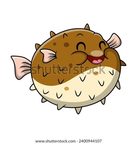 Cute puffer fish cartoon on white background