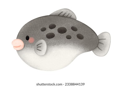Cute Puffer Fish Character. Marine life. Flat cartoon style vector illustration isolated on white background.