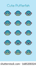 Cute Puffer Fish Emoticon/Emoji Set