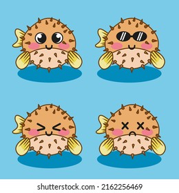 
cute puffer fish set vector illustration