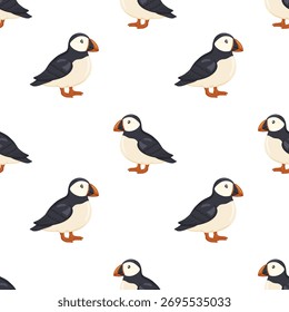 Pássaros puffin bonito padrão sem costura