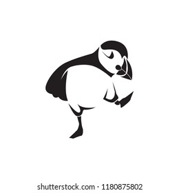 cute puffin character black and white