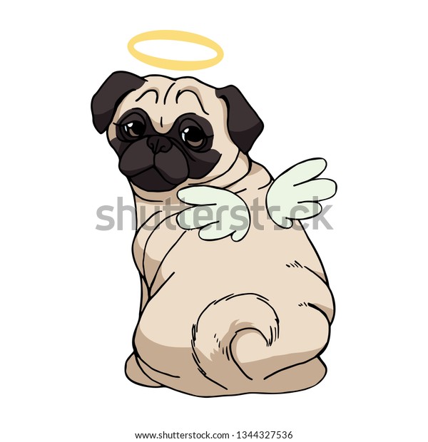 Cute Pug Angel Wings Nimbus Isolated Stock Vector (Royalty Free) 1344327536