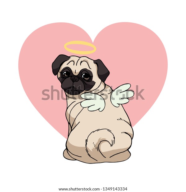 Cute Pug Angel Wings Nimbus Pink Stock Vector (Royalty Free) 1349143334