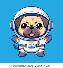Cute Pug Astronaut Illustration Chibi Kawaii