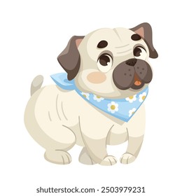 Cute pug with a blue bandana. Vector illustration