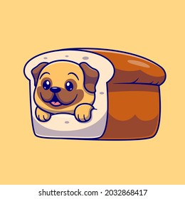 Cute Pug Bread Cartoon Vektorsymbol Illustration. Tierisches Lebensmittelsymbol Konzept isolierter Premium-Vektorgrafik. Flachbildkartonstil