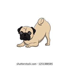 Cute Pug Cartoon Dog. Vector illustration of purebred pug dog.