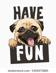 cute pug cartoon holding fun sign illustration