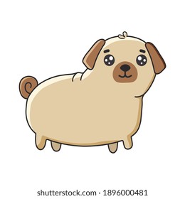 Cute pug in cartoon style. Vector illustration isolated on white background. Print for t-shirts, stickers,  design and more.