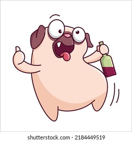 Carácter Cute Pug. Estilo dibujado a mano por el personaje Pug, pegatina, emoji