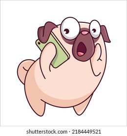 Cute Pug Character. Pug character hand drawn style, sticker, emoji