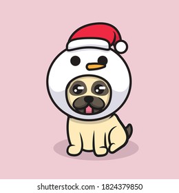 Cute pug with Christmas decoration mascot logo design