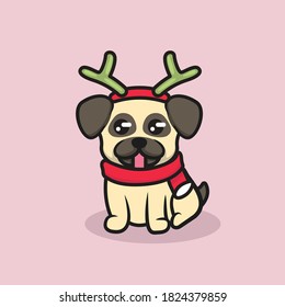 Cute pug with Christmas decoration mascot logo design