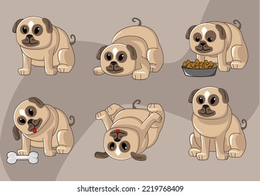 cute pug in different variations Dog pack in illustration