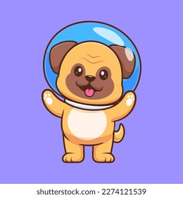 Cute Pug Dog Astronaut Cartoon Vector Icon Illustration. Animal Science Icon Concept Isolated Premium Vector. Flat Cartoon Style