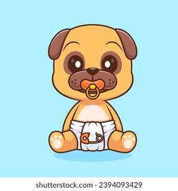 Cute Pug Dog Baby Wearing pacifier And Diaper Cartoon
Vector Icon Illustration. Animal Nature Icon Concept Isolated
Premium Vector. Flat Cartoon Style