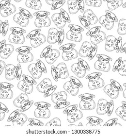 Cute pug dog in black and white seamless pattern. Vector illustration. Coloring paper, page, book