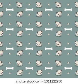 cute pug dog with bone seamless pattern background wallpaper