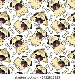 CUTE PUG HUND UND BONNEN SEAMLESS PATTERN