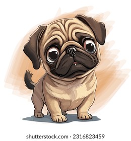 Cute Pug Dog Cartoon brown 