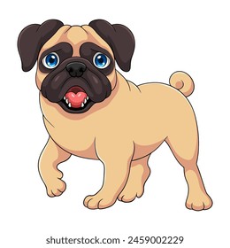 Cute pug dog cartoon isolated on white background