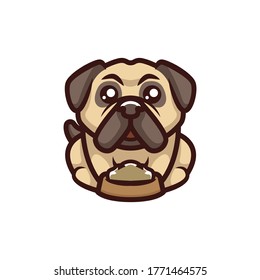 Cute pug dog cartoon logo vector mascot character