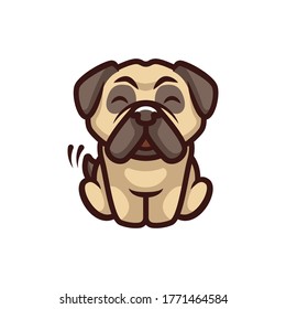 Cute pug dog cartoon logo vector mascot character