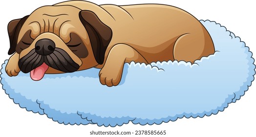 Cute pug dog cartoon sleeping on the pillow